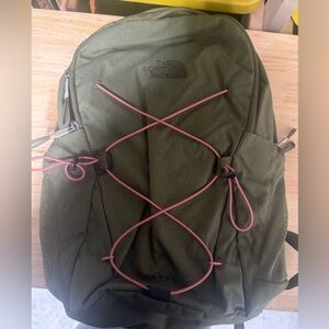 The North Face Forest Green Backpack with Pink Accents